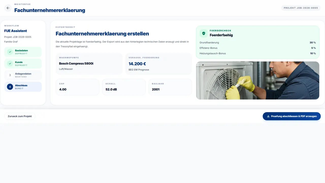 Alle BAFA-Prüfpunkte grün, Export freigegeben